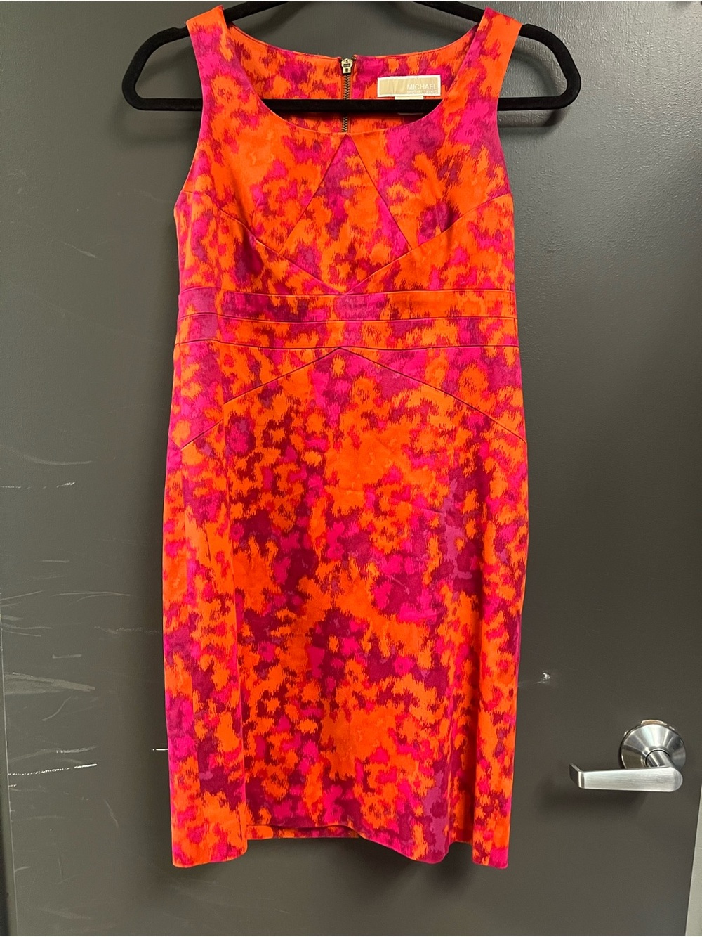 Michael Kors Orange & Pink Printed Midi Sheath Dress